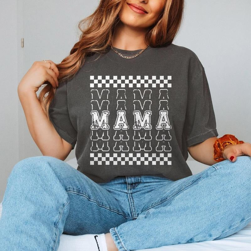 Comfort Colors Checkered Mama T-Shirt, Vintage Checkered Mama T-Shirt, Gift for Mom, Retro Mom Tee, Mother's Day Gift,...