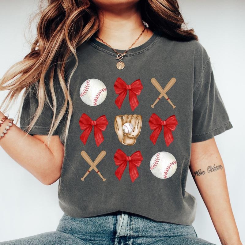 Comfort Colors Coquette Baseball Shirt, Baseball Bow Shirt, Baseball Mom T Shirt, Baseball Season Tee, Game Day Shirt...