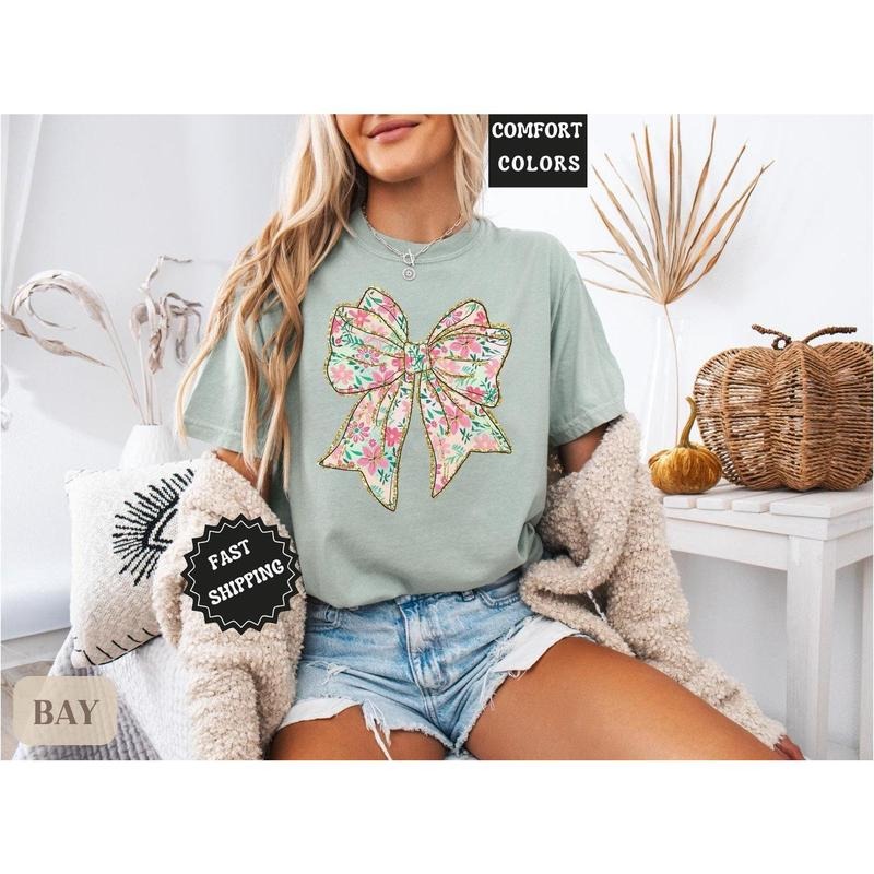 Comfort Colors Coquette Bow Shirt Floral Bow Tee Coquette Aesthetic Soft Girl Era Tshirt Girlie Girl Shirt Ribbon Shirt...