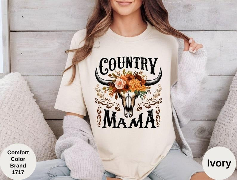 Comfort Colors Country Mama Shirt, Floral Western Mama T-Shirt, Rodeo Mama Tee, Funny Mama Tee, Floral Country Mom Shirt,...