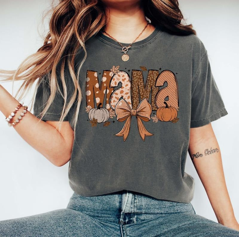 Comfort Colors Fall Mama Shirt, Pumpkin Season Mom Tee, Funny Fall Mama Shirts, Mama Fall Gift Shirt, Women's...