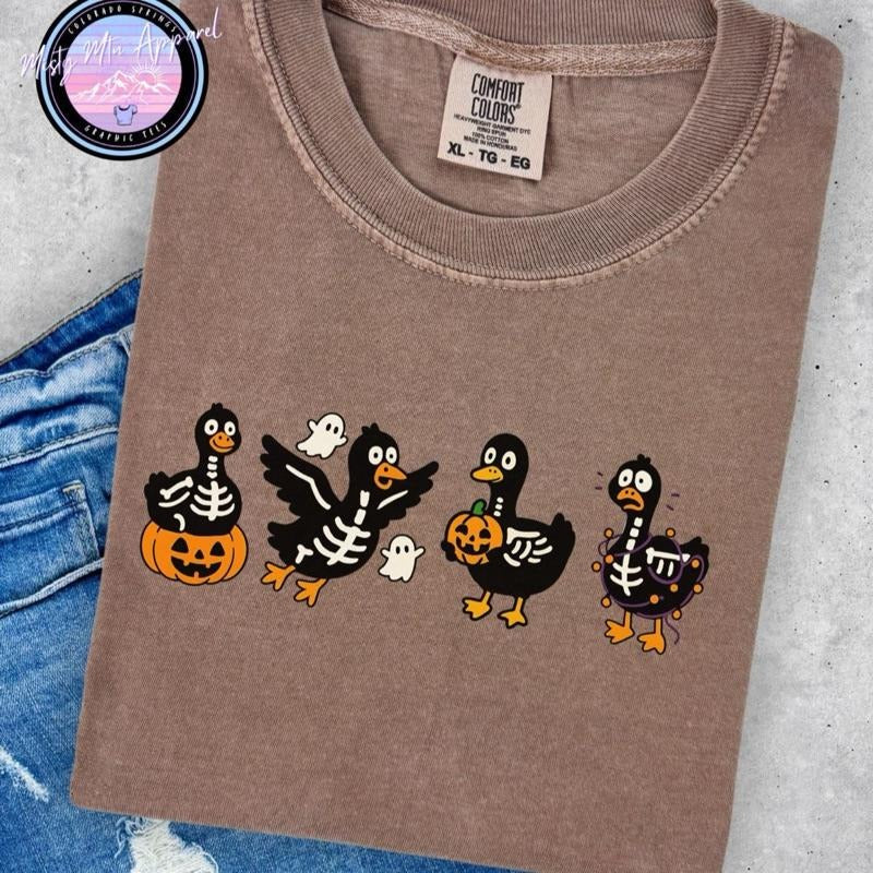 Comfort Colors Funny Halloween Goose Women's Short Sleeve Casual Cotton Graphic Tshirt spooky gooses Design Orange Tee...