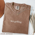 Comfort Colors He's Grilling T-shirt, Funny BBQ Tee, Grilling Dad Tee, Backyard Cookout T-shirt, Meat Lover, Father's Day...