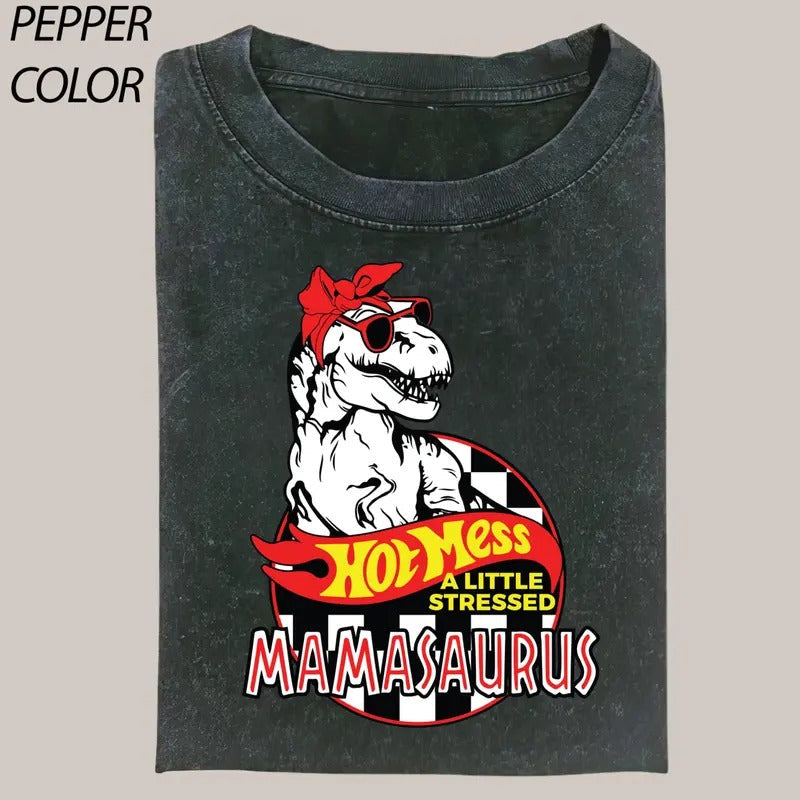 Comfort Colors Hot Mess Mamasaurus Stressed Vintage Graphic Shirt, Bleached Mom T-Shirt, Boy Mama Race Car Mom Shirt,...