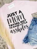 Comfort Colors Just a Mom Graphic Tee Hoodie, Sweatshirt | RetroVerseTees.com