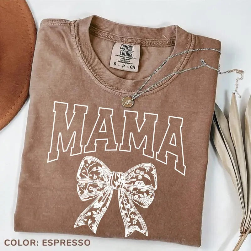Comfort Colors Mama Bow Shirt, Mothers Day Gift, Mom Shirt, Retro Mama T-Shirt, Gift For Mom, Mama TShirt, Coquette bow...