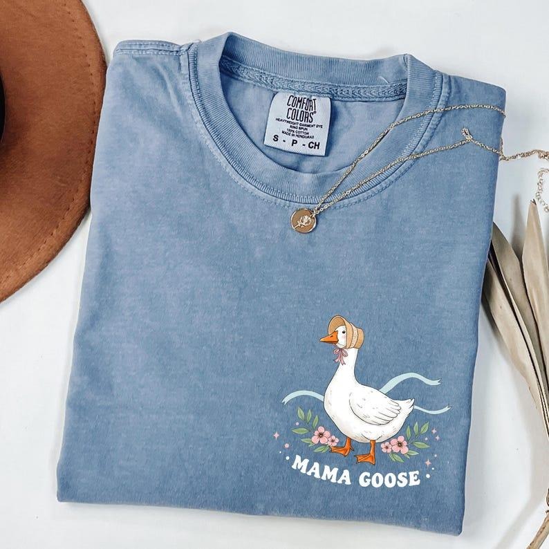 Comfort Colors Mama Goose T-Shirt, Cute Silly Goose Floral Tee, Funny Pregnancy Announcement TShirt, Mothers Day Gift,...