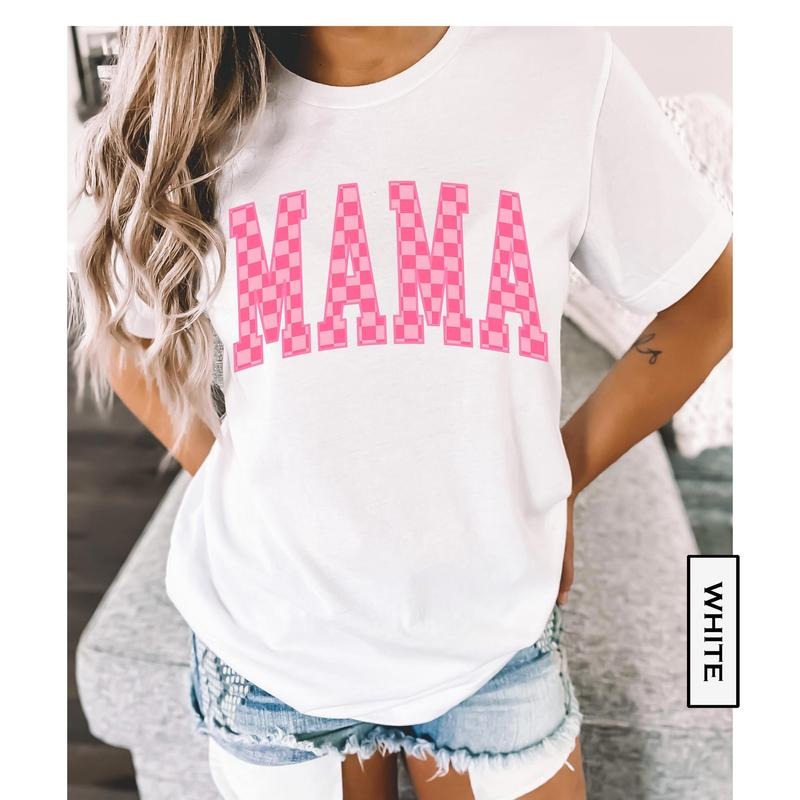 Comfort Colors Mama Shirt, Pink Check Mama Shirt, Mother's Day Shirt, New Mom Gift, Retro Mom Tshirt, Coquette Pink Check...