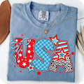 Comfort Colors Preppy USA Coquette T-Shirt, Retro USA Shirt, 4th of July T-Shirt, America Brushstroke Shirt, Girly USA...