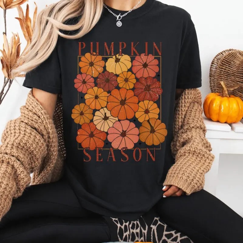 Comfort Colors Pumpkin Season Women's Short Sleeve Graphic T-Shirt - Casual Cotton Top