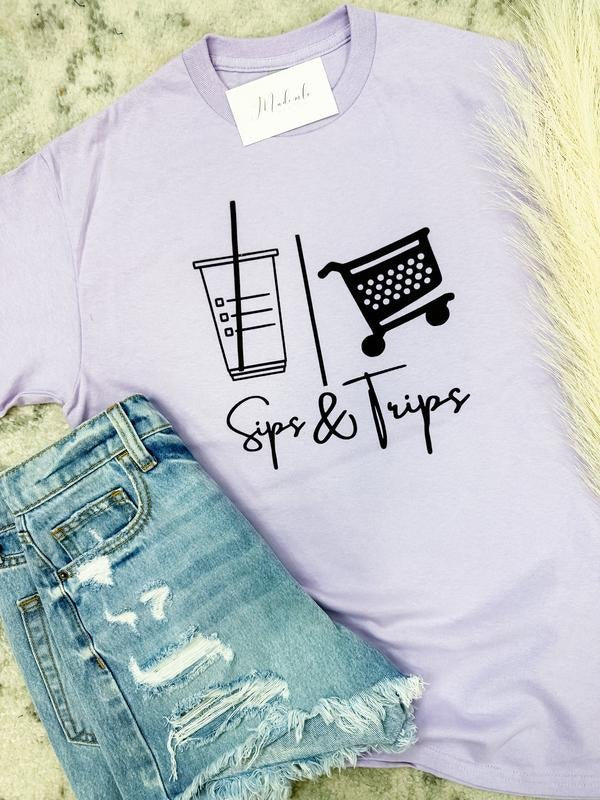 Comfort Colors Sips & Trips Graphic Tee Hoodie, Sweatshirt | RetroVerseTees.com