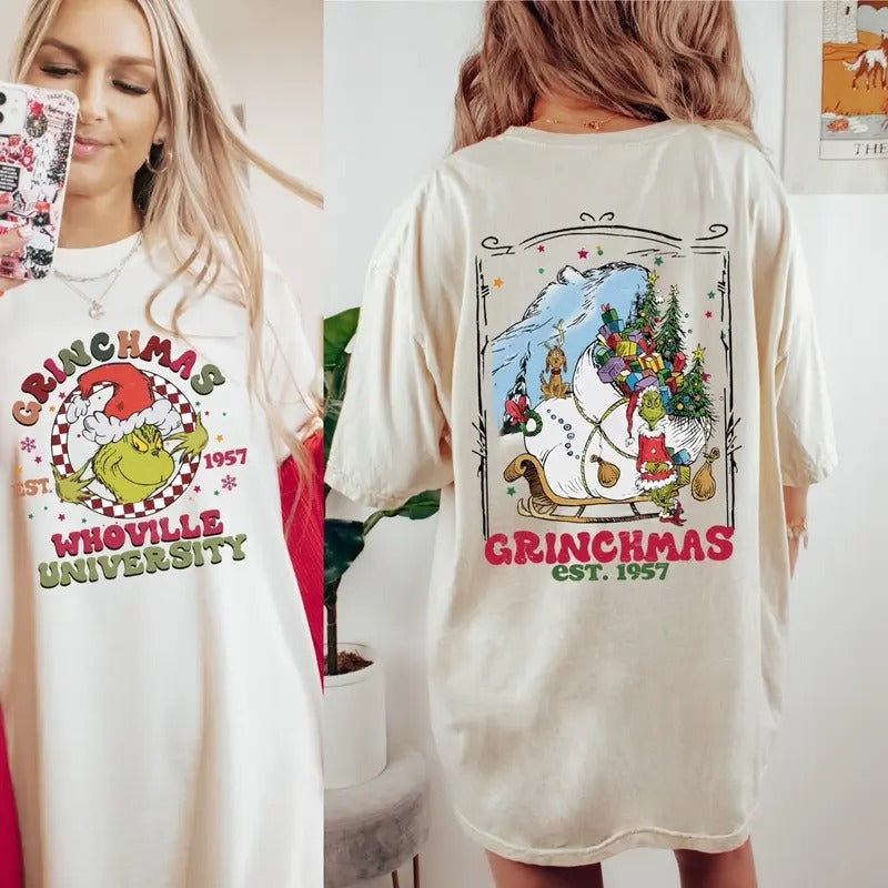 Comfort Colors Women's Grinchmas Whoville Graphic T-Shirt, Short Sleeve Casual Cotton Top