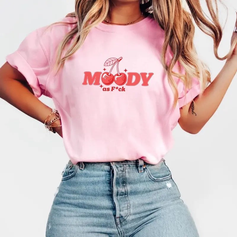 Comfort Colors Women's Moody AF Cherries Short Sleeve Casual Cotton Graphic T-Shirt - Women's Top