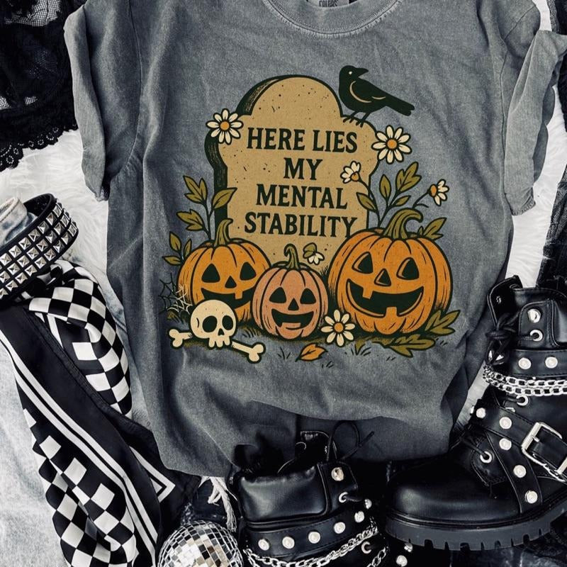 Comfort Colors Women's Short Sleeve Casual Cotton Graphic Tshirt with Halloween Pumpkin Design