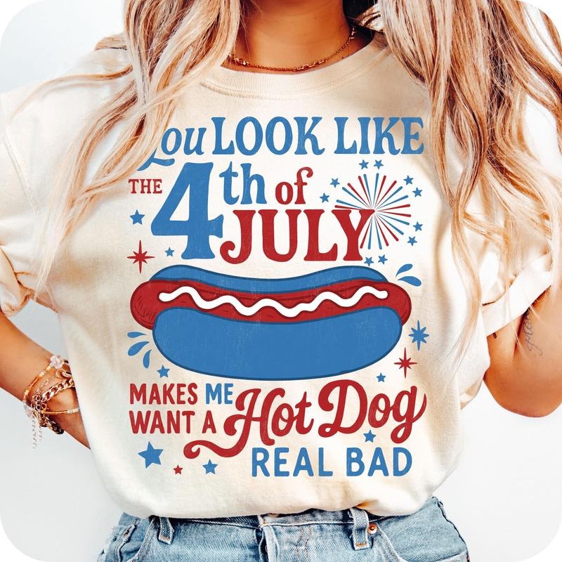 Comfort Colors You Look Like the 4th of July T-Shirt, Retro America Hot dog Shirt, Funny 4th July Shirt, USA T-Shirt,...