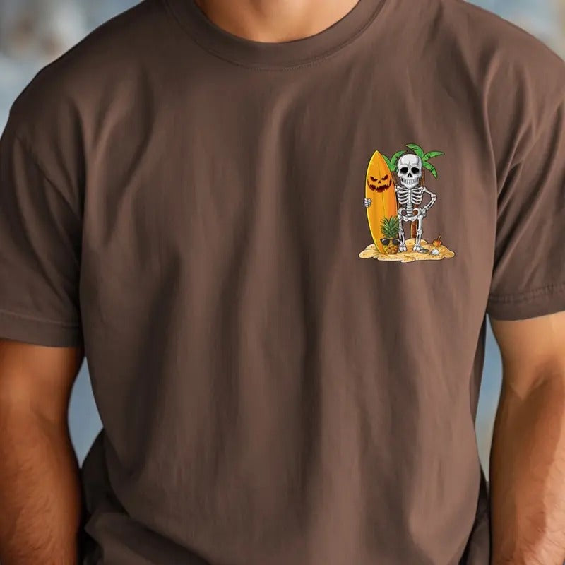 Comfort Colors surfing skeleton pocket Graphic T-Shirt, unisex Casual Cotton Top Hoodie, Sweatshirt | RetroVerseTees.com