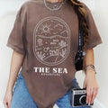 Comfort Colos Women's The Sea Minimalist Short Sleeve Casual Cotton Top with Sun Design and Adventure Theme - Womenswear...