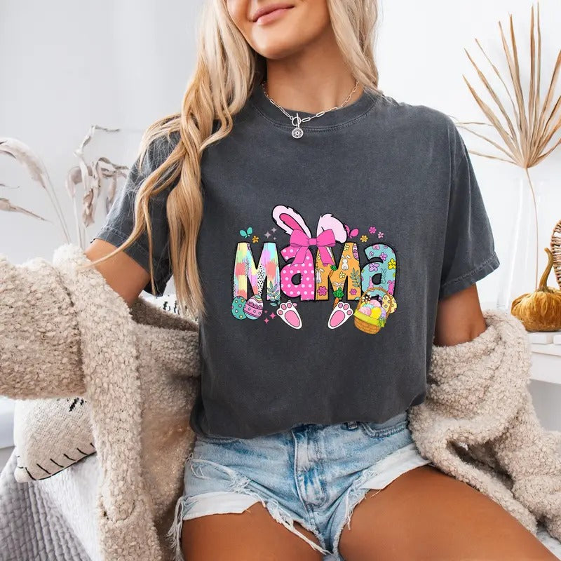 Comfort Mama Coquette Bow Bunny Easter Funny Mom Mommy Happy Easter T-Shirt Hoodie, Sweatshirt | RetroVerseTees.com
