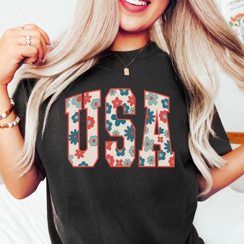 Comfort colors USA flower short sleeve casual cotton graphic tshirt Hoodie, Sweatshirt | RetroVerseTees.com