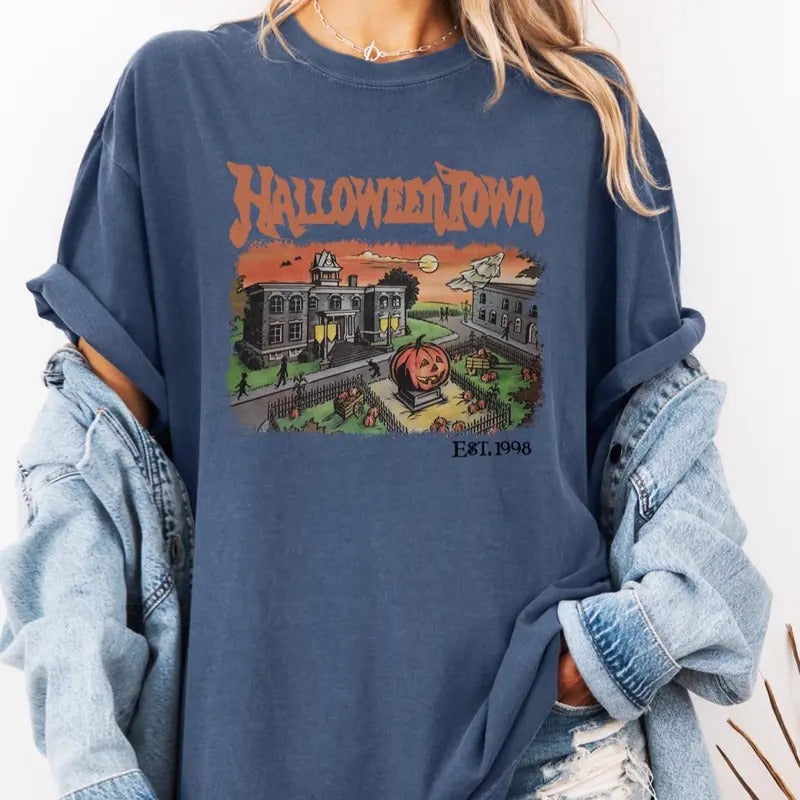 Comfort colors Vintage Halloweentown short sleeve casual cotton graphic tshirt Hoodie, Sweatshirt | RetroVerseTees.com