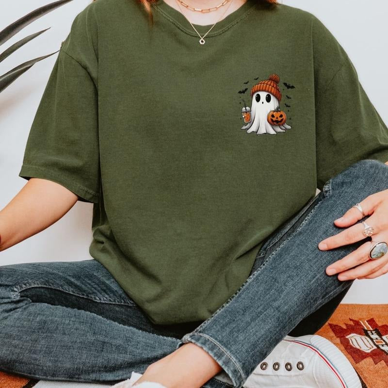 Comfort colors cute pocket ghost short sleeve casual cotton graphic tshirt Hoodie, Sweatshirt | RetroVerseTees.com