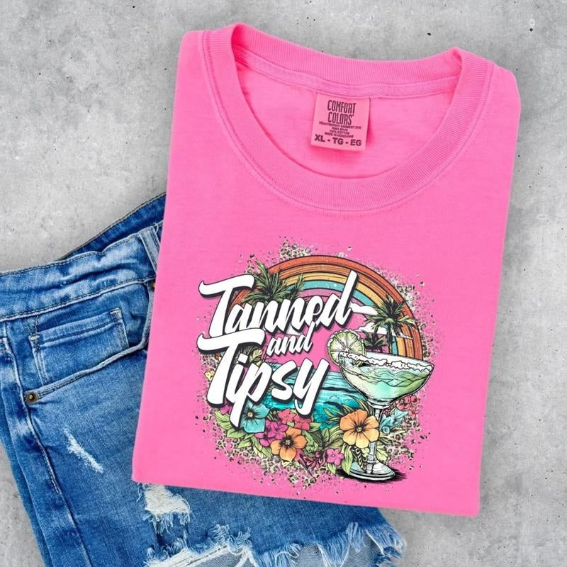 Comfort colors tanned and tipsy short sleeve casual cotton graphic tshirt Hoodie, Sweatshirt | RetroVerseTees.com