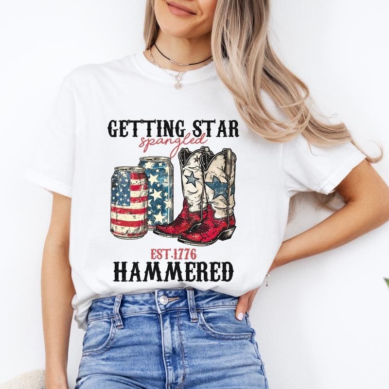 Comfort colors western star spangled hammered short sleeve casual cotton graphic tshirt Hoodie, Sweatshirt