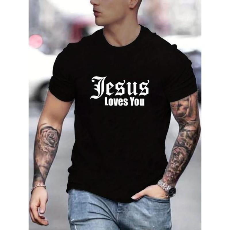 Comfortable Jesus Loves You Graphic Print T-Shirt - Men's Casual Short Sleeve Summer Tee with Soft Fabric and Relaxed Fit...