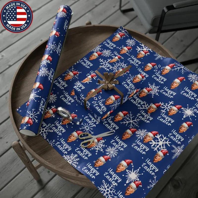 Comically Confused Biden Christmas Blue Wrapping Paper Happy Easter - Santa Biden - Let's Go Brandon Pro Trump Wrapping...