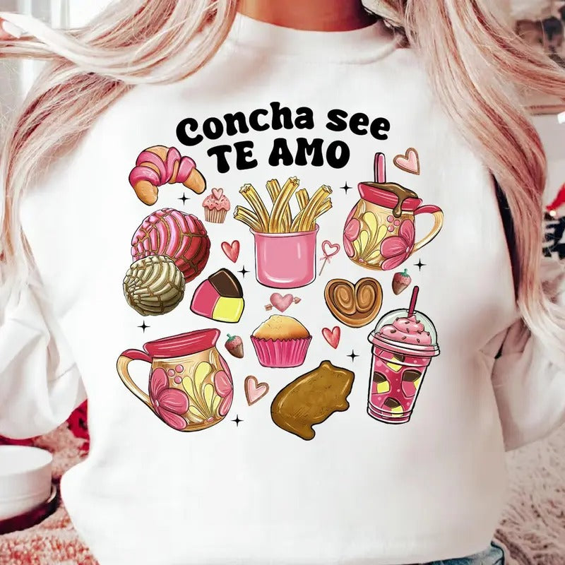 Concha See Te Amo Mexican Valentine Shirt, Valentines Day Shirt, Mexican Valentine Shirt, Concha Valentine's Day Shirt,...