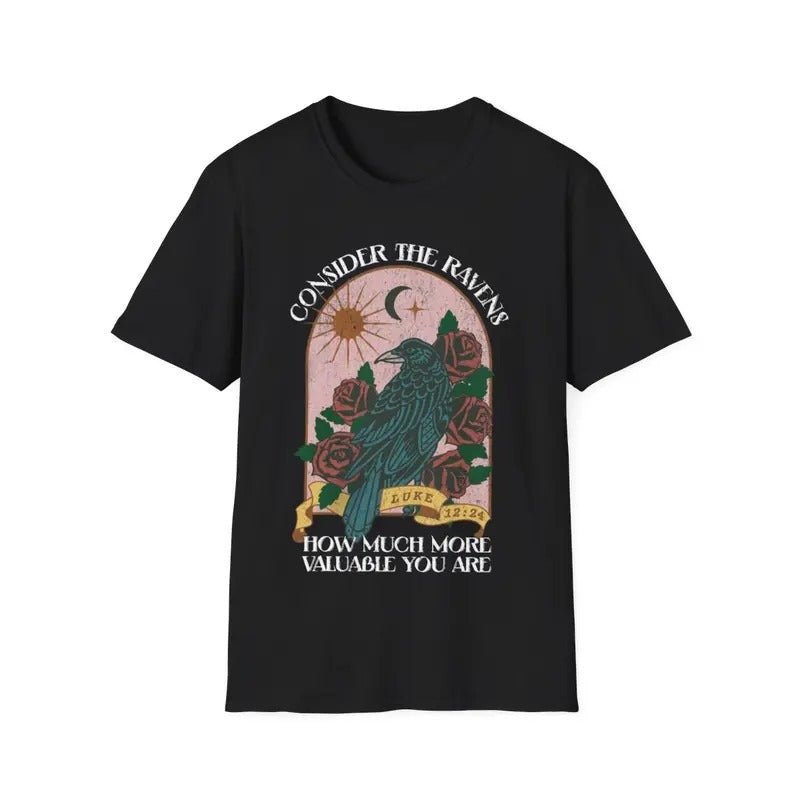 Consider The Ravens Luke 12:24 Flowers Bird Faith Christian T-Shirt Hoodie, Sweatshirt | RetroVerseTees.com