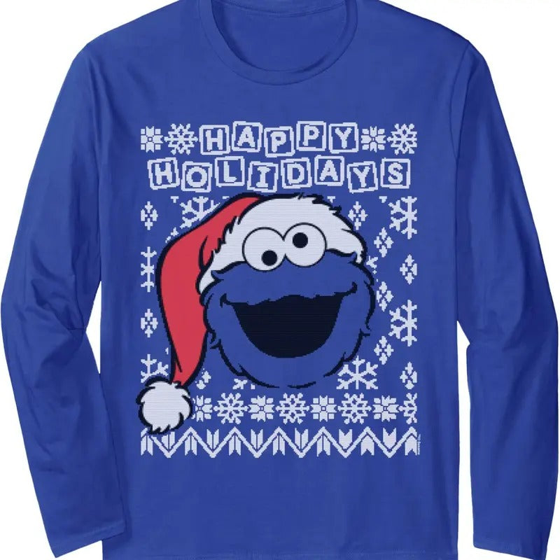 Cookie Monster Ugly Christmas Long Sleeve T-Shirt Hoodie, Sweatshirt | RetroVerseTees.com