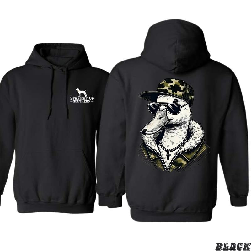 Cool Camo Duck with Shades Graphic Straight Up TNF Hoodie for Men - camo country hoodies, Perfect for Outdoor Vibes -...