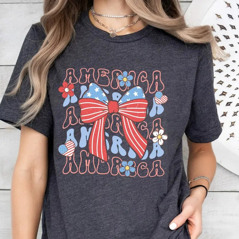 Coquette American Flag Shirt, Coquette 4th Of July Shirt, 4th of July sublimation, America Shirt, American Flag...