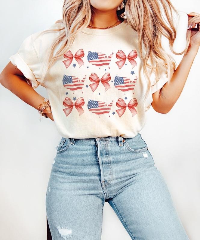 Coquette American Flag, Coquette Bow, 4th of July sublimation, America Tshirt Hoodie, Sweatshirt | RetroVerseTees.com