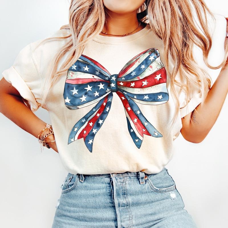 Coquette American Girl Tshirt, Coquette Bow Tee, 4th Of July, America Tee, Freedom, American Flag, 4th Og July Shirt, Unisex T-Shirt, Gifts For Men Women, Short Sleeve Tee Shirt, Gifts For Birthday Fathers Day