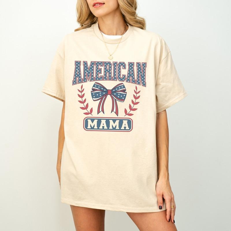 Coquette Bow American Mama Shirt, Fourth Of July Shirt 4th Of July Shirt, USA Flag Bow Shirt, American Vibes Freedom Shirt, 4th Of July Outfit