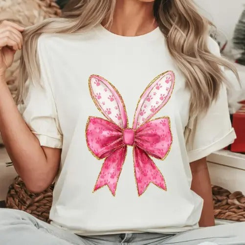 Coquette Bow Bunny Shirt,Easter Ear T-shirt, Happy Easter, Rabbit Tee, Cute Easter Tee, Not Real Glitter Hoodie, Sweatshirt