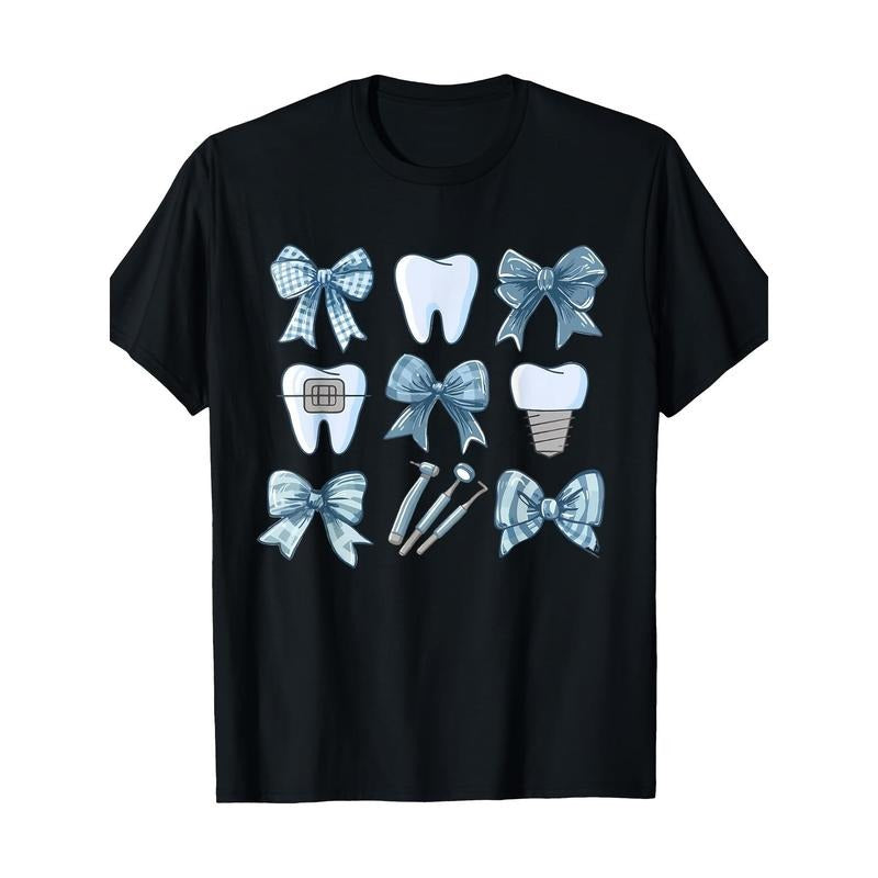 Coquette Bow Cute Teeth Dentist Squad Dental Assistant T-Shirt Made in USA Hoodie, Sweatshirt | RetroVerseTees.com