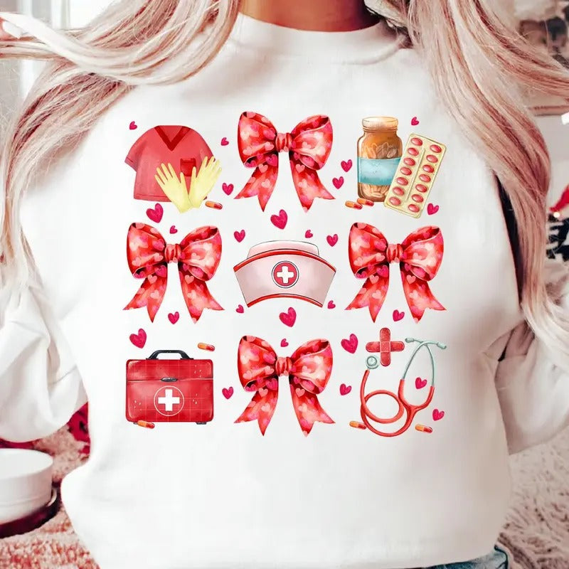 Coquette Bow Nurse Valentine Shirt, Valentines Day Shirt, Valentine Nurse Shirt, Valentine Nurse Love Shirt, Cute Red...