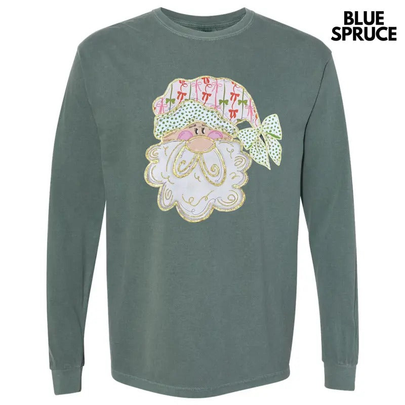 Coquette Bow Santa Long Sleeve Comfort Colors T-Shirt Hoodie, Sweatshirt | RetroVerseTees.com