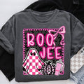 Coquette Halloween Pink Halloween Tshirt, Boo Jee Bow Frame Checkered Glitter Leopard Ghost Pumpkin Shirt, Trendy Graphic...
