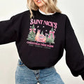 Coquette Pink Christmas Shirt, Saint Nicks Christmas Tree Farm Sweatshirt, Pink Bow Christmas Shirt, Trendy Santa...