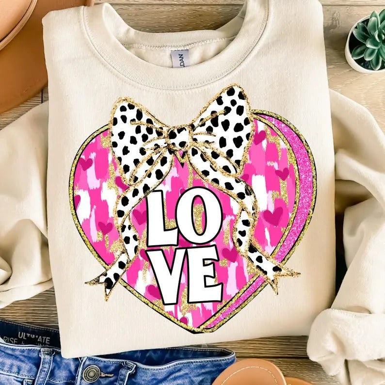 Coquette Pink Valentine Heart Sweatshirt, Valentine Love Sweatshirt, Brushstroke Valentine Sweatshirt, Not Glitter...