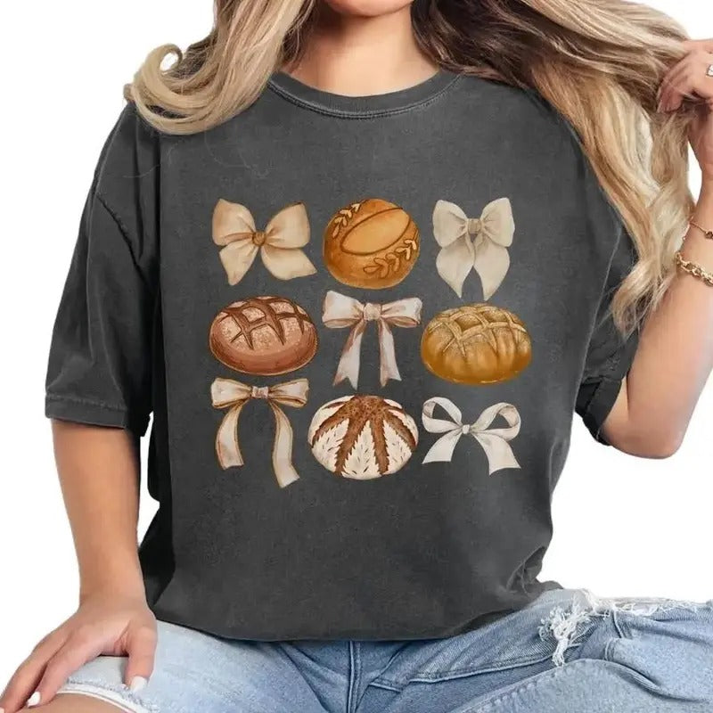 Coquette Sourdough T-Shirt, Women's Bread and Bows Graphic Tee, shirt hot trend 2025 Hoodie, Sweatshirt | RetroVerseTees.com