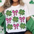 Coquette St Patricks Day Shamrock Sequins Glitter T-Shirt, St Pattys Day T-Shirt, Four Leaf Clover Sequin Bow, Patricks...