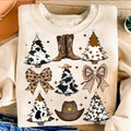 Coquette Western Christmas Tree Cowgirl Christmas Shirt, Howdy Christmas Tree, Girls Leopard Coquette Bow Sweater Hoodie,...