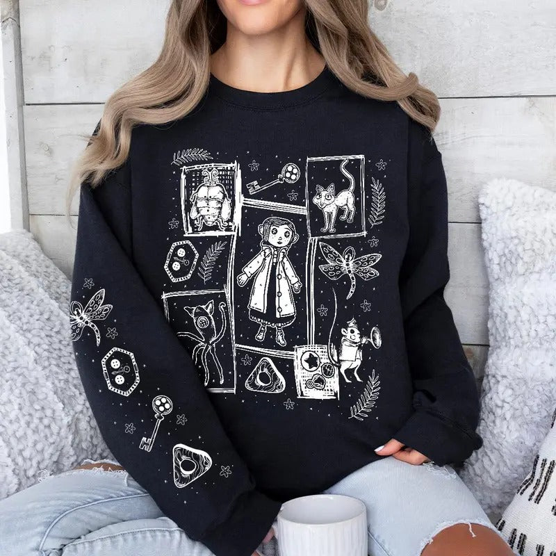 Coraline Three Ghost finding Sweatshirt Hoodie, Coraline Fantasy movies tshirt, Horror Character Shirt, Halloween...