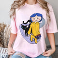 Coraline with Black cat cutie Shirt, Horror Cor.ralinee movies, Horror Character Shirt, Halloween Crewneck Sweatshirt Hoodie
