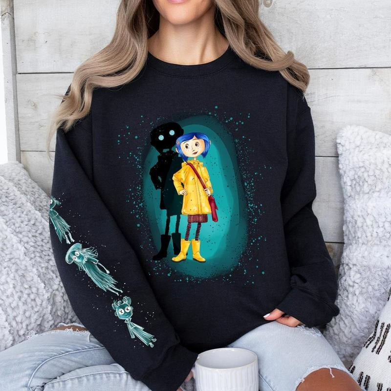 Coraline with three Ghost friends Sweatshirt Hoodie, Coraline Fantasy movies tshirt, Horror Character Shirt, Halloween...